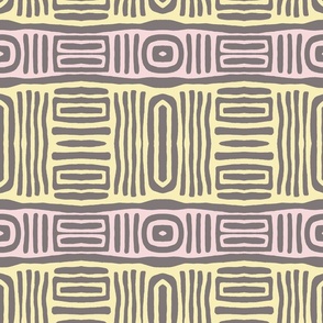 Pastel Yellow Pink Grey Tribal Mudcloth Pattern Smaller Scale