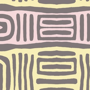 Pastel Yellow Pink Grey Tribal Mudcloth Pattern 