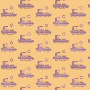  Colorful Pontoon Boat Floating in the Sunshine - Straw Yellow & Medium Pale Purple