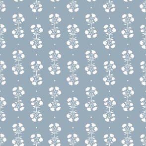 isabella double floral bouquet small scale | reversed | white on kittiwake blue grey