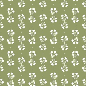 isabella double floral bouquet small scale | reversed | white on olive green