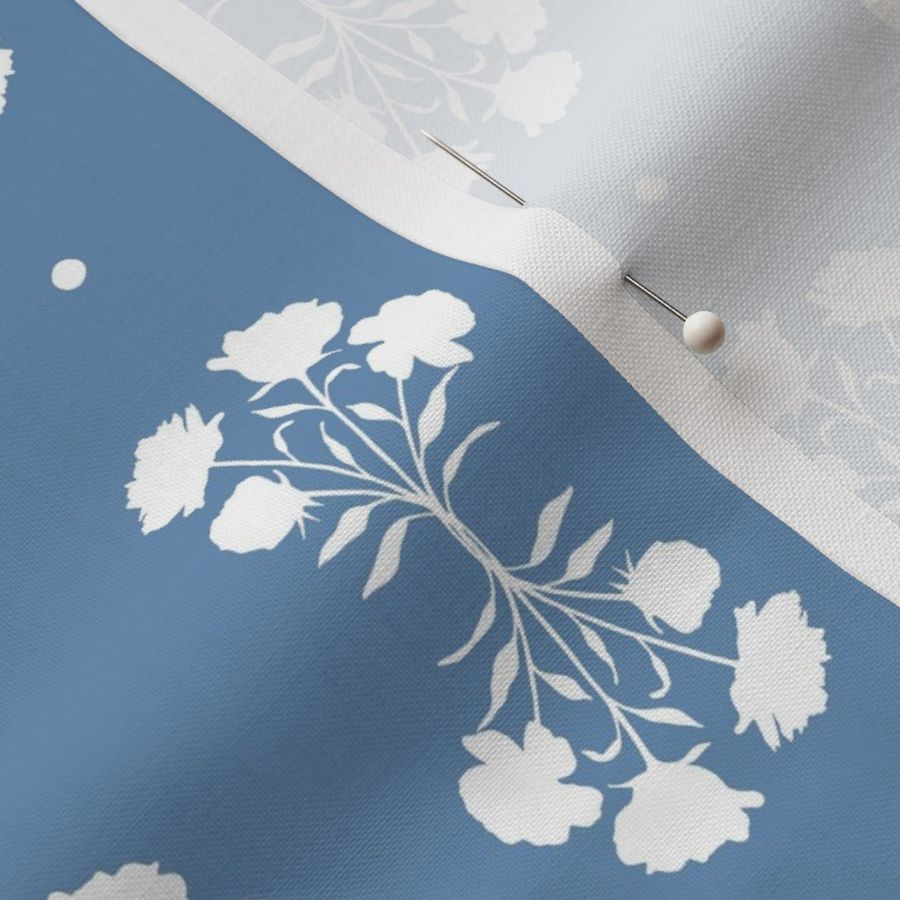 isabella double floral bouquet small scale | reversed | white on cooks blue