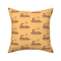  Colorful Pontoon Boat Floating in the Sunshine - Medium Gold & Pale Brown