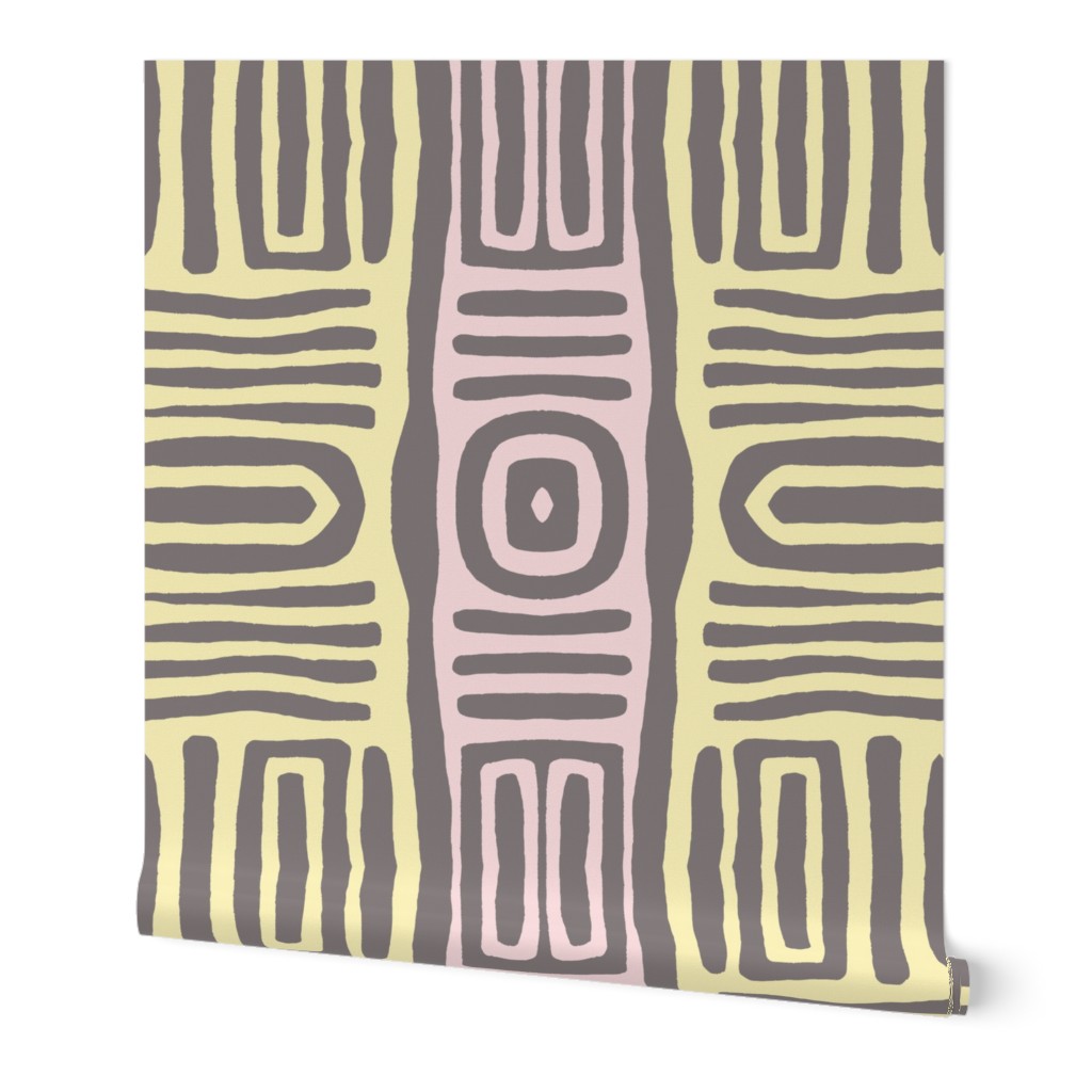 Pastel Yellow Pink Grey Tribal Mudcloth Pattern 