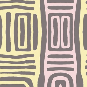 Pastel Yellow Pink Grey Tribal Mudcloth Pattern 