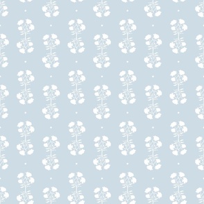 isabella double floral bouquet small scale | reversed | white on sf soft blue
