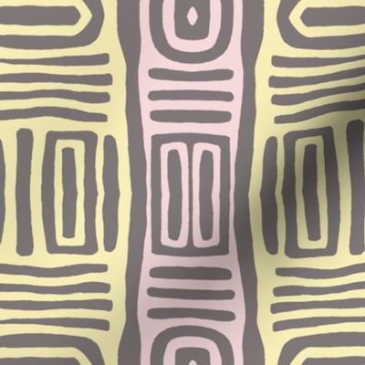 Pastel Yellow Pink Grey Tribal Mudcloth Pattern Smaller Scale