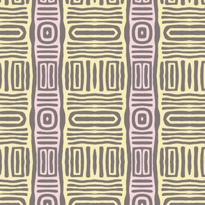 Pastel Yellow Pink Grey Tribal Mudcloth Pattern Smaller Scale