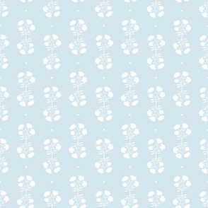 isabella double floral bouquet small scale | reversed | white on soft blue 2