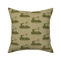  Colorful Pontoon Boat Floating in the Sunshine - Light Pea Green & Olive Green