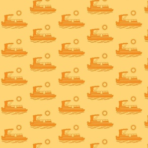  Colorful Pontoon Boat Floating in the Sunshine - Light Golden Yellow & Melon Orange