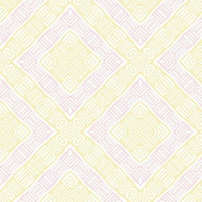 Pastel Yellow Pink White Diagonal Tribal Mudcloth Pattern Smaller Scale