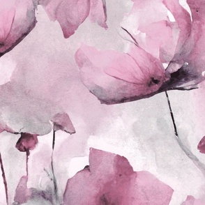 Wild Poppy Flower Loose Abstract Watercolor Floral Pattern Pastel Pink