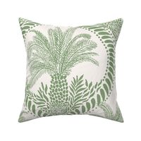 Large - Jungle cat palms - Garden Green - Block Print inspired - jaguar leopard animals - Maximalist Palms Springs Oasis Chic Island - Large Scale