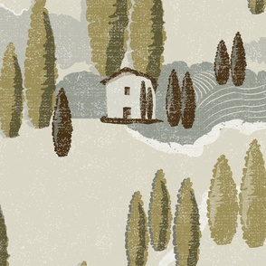 Italian Cypress Landscape Wallpaper - Earth Tones - Jumbo