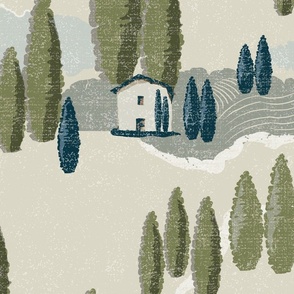 Italian Cypress Landscape Wallpaper - Teal - Jumbo