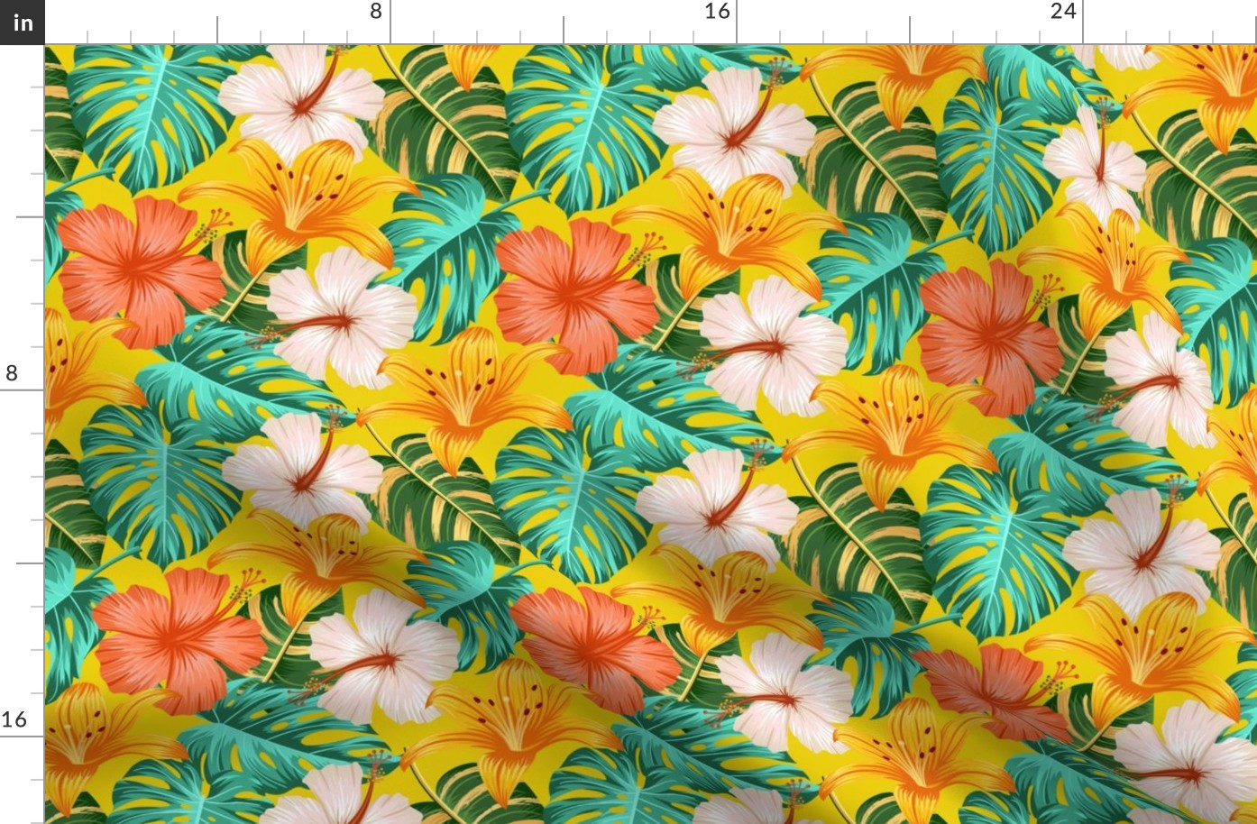 Shimmering Tropical Floral in Yellow and Salmon Pink