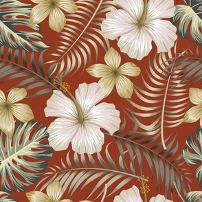 Shimmering Tropical Floral in Ivory and Rust