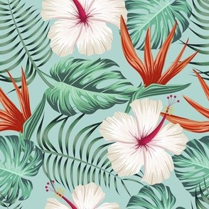 Shimmering Tropical Floral in Scarlet and Mint