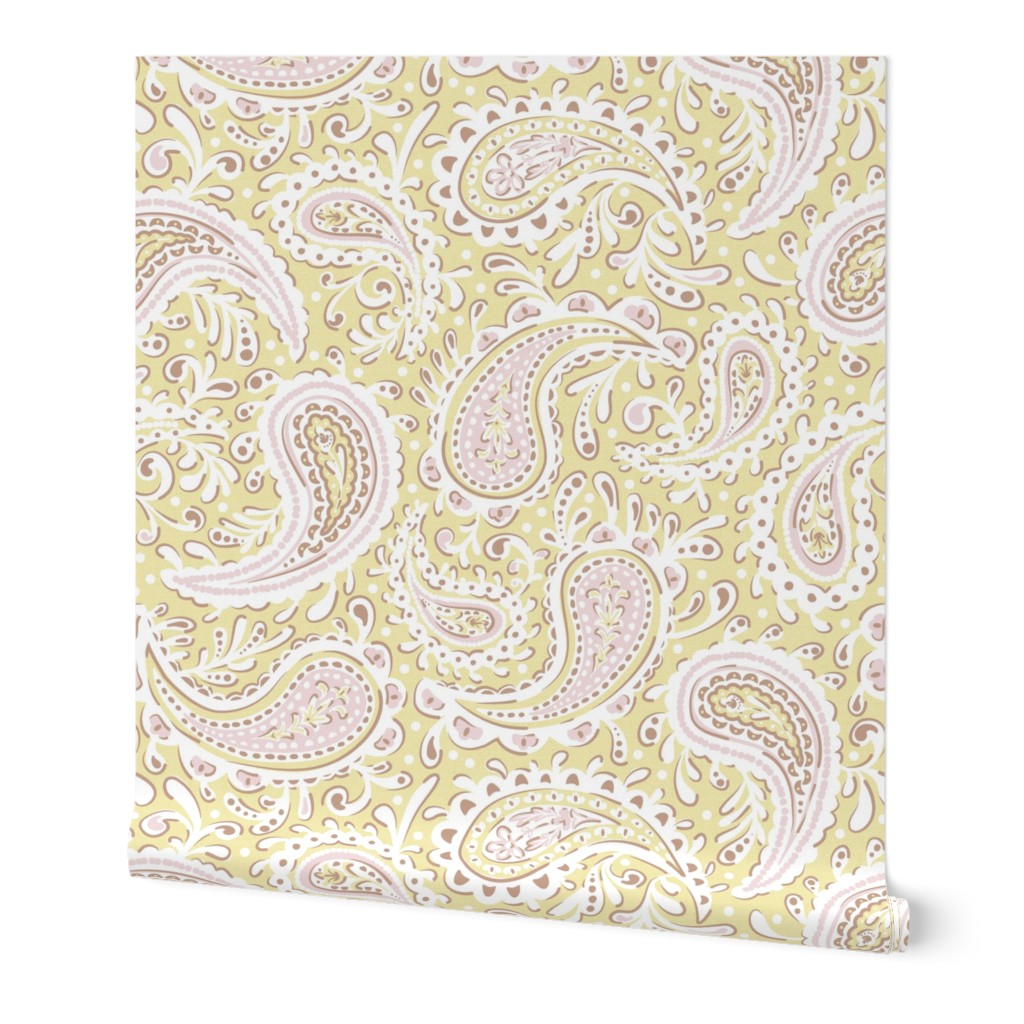 Amara Paisley Butter Yellow Piglet Pink Large Scale