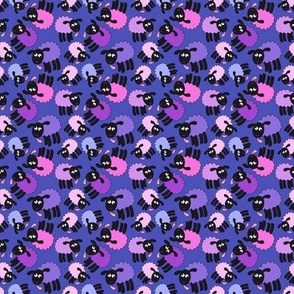 Wonky pink and purple sheep on indigo micro scale