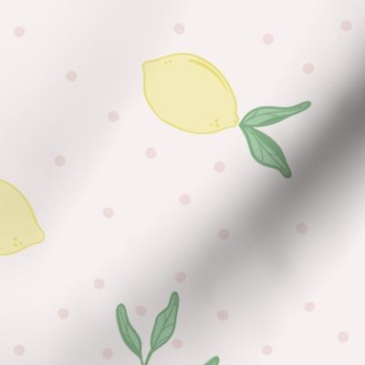 Pink Lemonade Pastel Yellow Lemons with Pale Pink Polka Dots: Large 