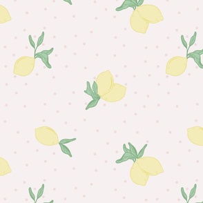 Pink Lemonade Pastel Yellow Lemons with Pale Pink Polka Dots: Large 