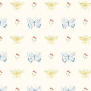 nature insects butterflies bees flowers garden block print terriconraddesigns copy