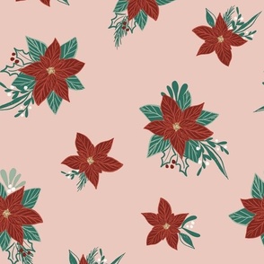 Poinsettia, red on pink - Vintage Christmas 12" large