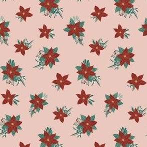 Poinsettia, red on pink - Vintage Christmas 3" Small, kids, 