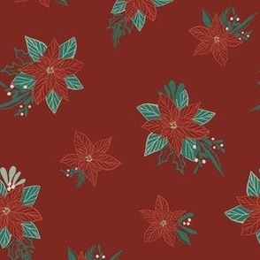 Poinsettia Red on Berry - Nutcrackers Christmas 6" Medium
