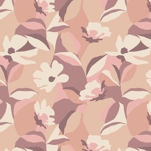 Abstract Retro Floral in Pink, Mauve, and Tan