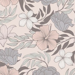 Tropical Line Art Floral in Soft Neutrals