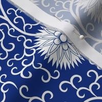 Duke colors - Flowers and Filigree - White on Athletic Blue