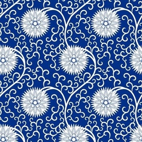 Duke colors - Flowers and Filigree - White on Athletic Blue