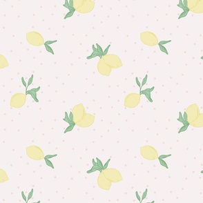 Pink Lemonade Pastel Yellow Lemons with Pale Pink Polka Dots: Medium