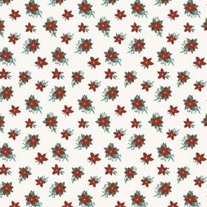 Poinsettia red on snow - Nut Crackers Christmas 1.5" tiny, ditsy, micro, bows