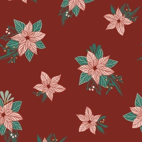 Poinsettia Pink on Berry - Nutcracker's Christmas 12" large scale