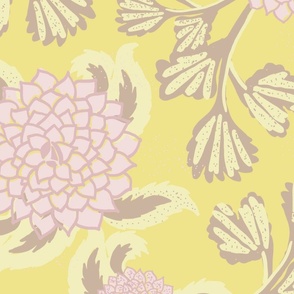 Pink and Pale Yellow Silkscreen FloralsOn Yellow