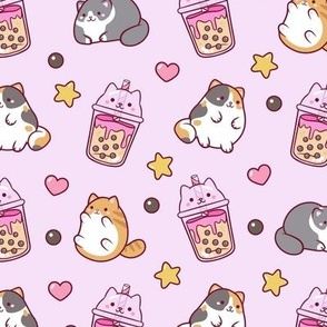  Kawaii Boba Cats on Pink Small