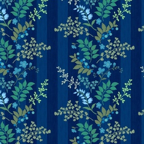 Floral Stripe-  Denim Blue