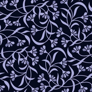 Lavender Floral Vine on Midnight Blue