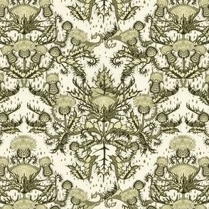 Thistle Damask in Sage Green on Ivory