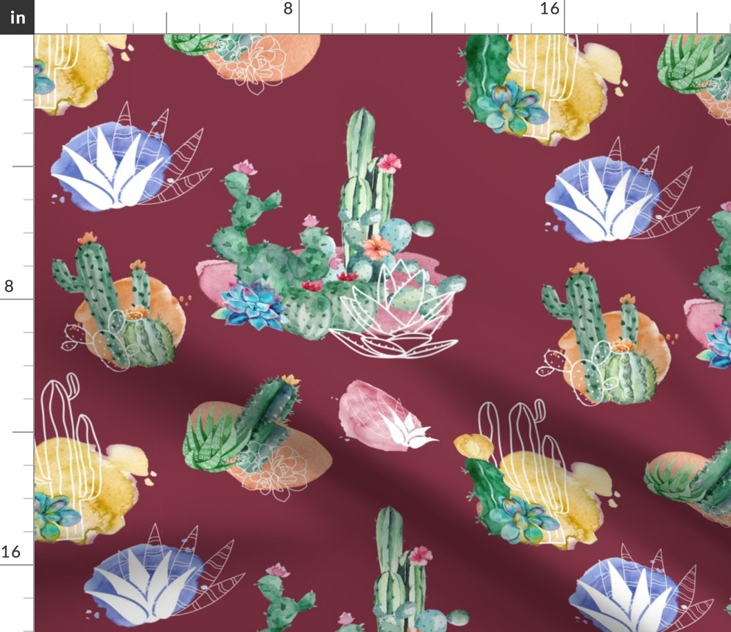 Cactus Garden on Deep Rose