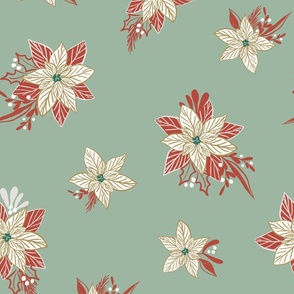 Poinsettia white and gold on Frosty Green 24" jumbo scale