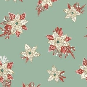 Poinsettia white and gold on Frosty Green 6" medium scale
