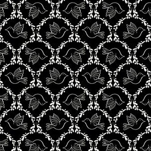 Doves 3" on coal - vintage inspired retro Christmas nostalgia - black and white, small, tiny, bows, baby, nursery