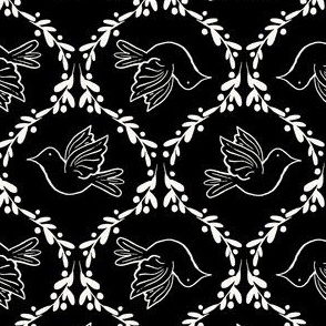 Doves 6" on coal - vintage inspired retro Christmas nostalgia - black and white, kids, 