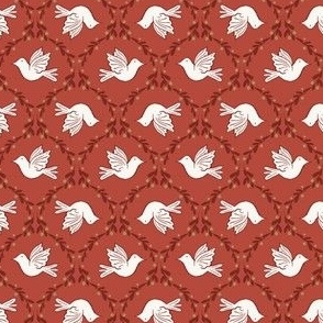 Doves 3" on Poinsettia red - vintage inspired retro Christmas nostalgia - red, bird, small, bows, kids, baby