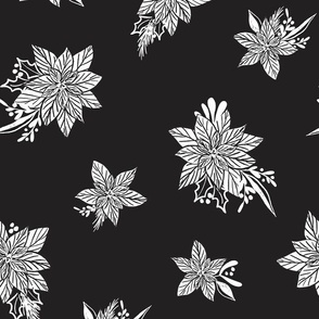 Poinsettia Black and White 12" large scale. Monochrome, black and white